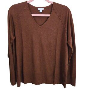 J. Jill Silk Cotton Blend Caramel Brown V Neck Classic Sweater Size S